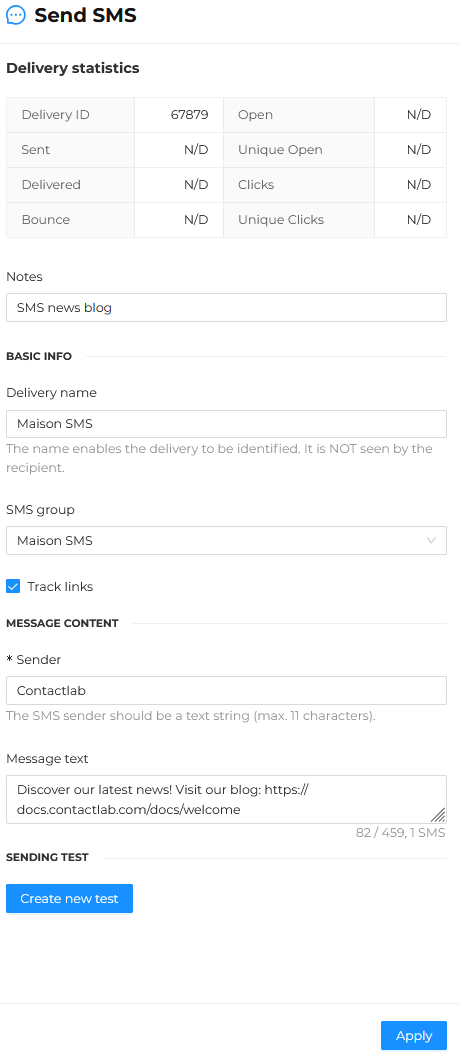 Send SMS Details