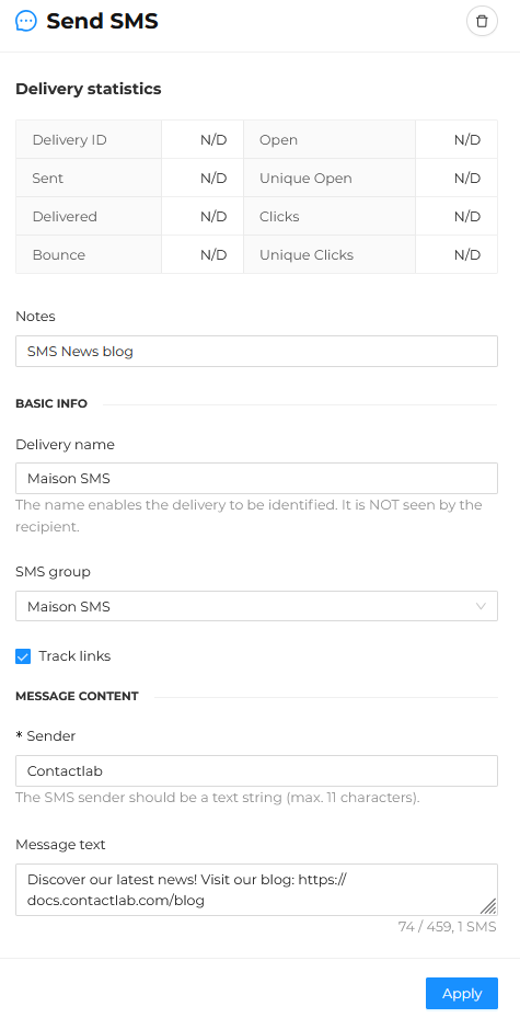 Send SMS Details