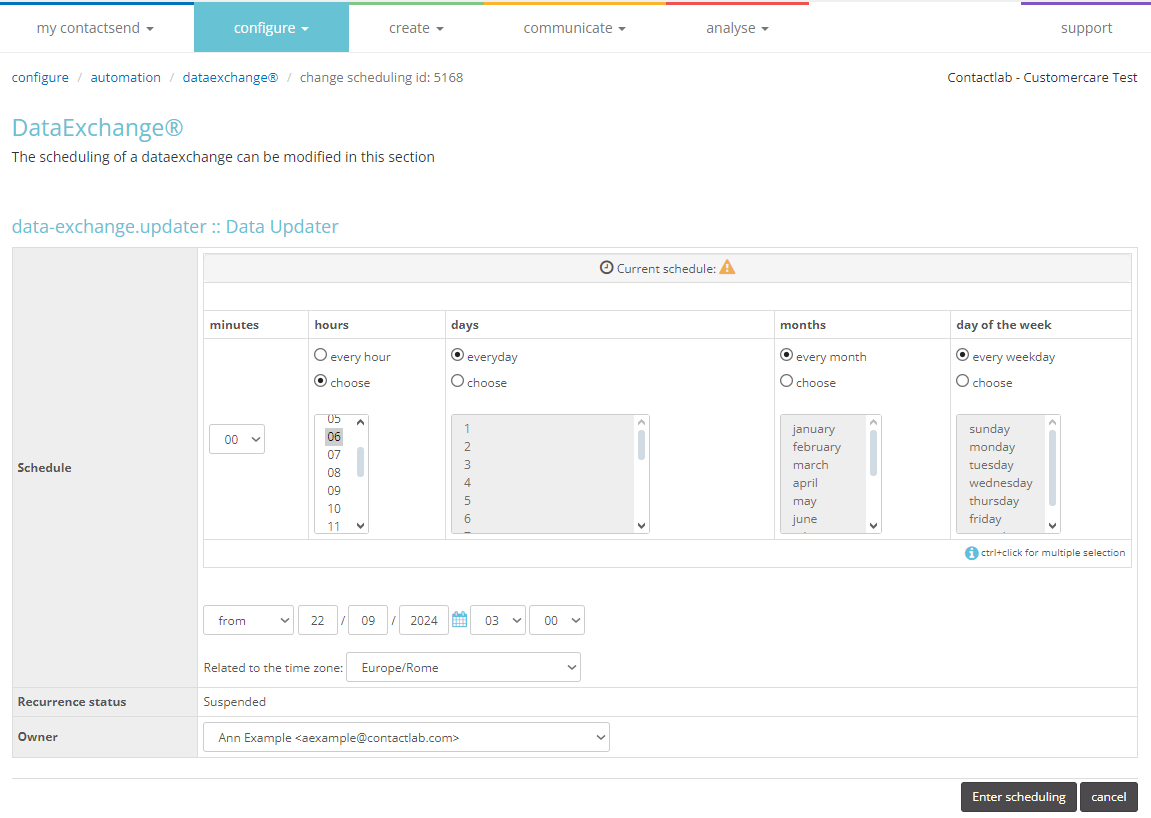 Data schedulazione: cron