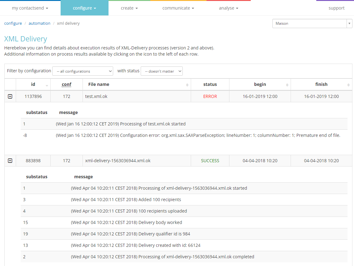 Automation: XML delivery