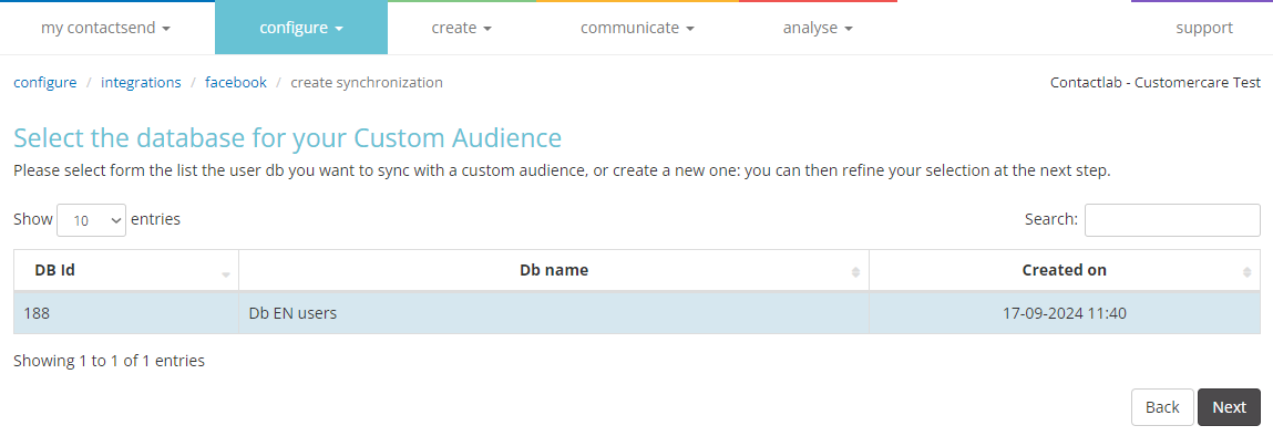 New Custom audience: choose DB