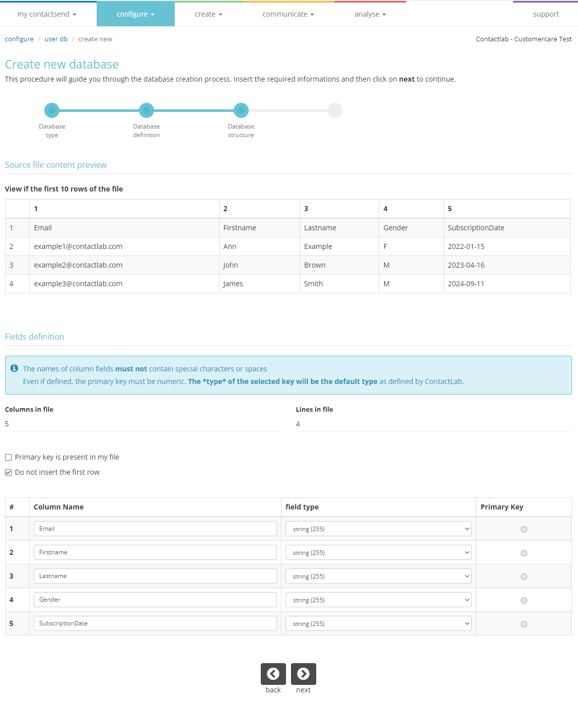 DB structure configuration