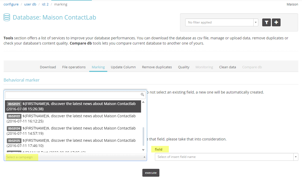 Behavioral Marker - select delivery and field