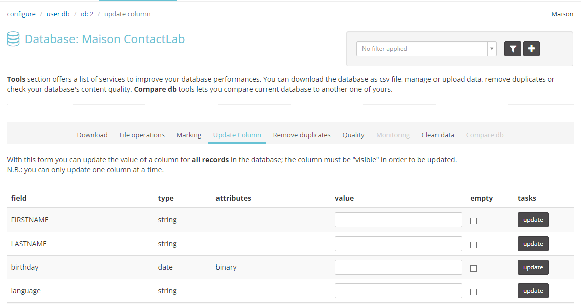 Configure: update columns