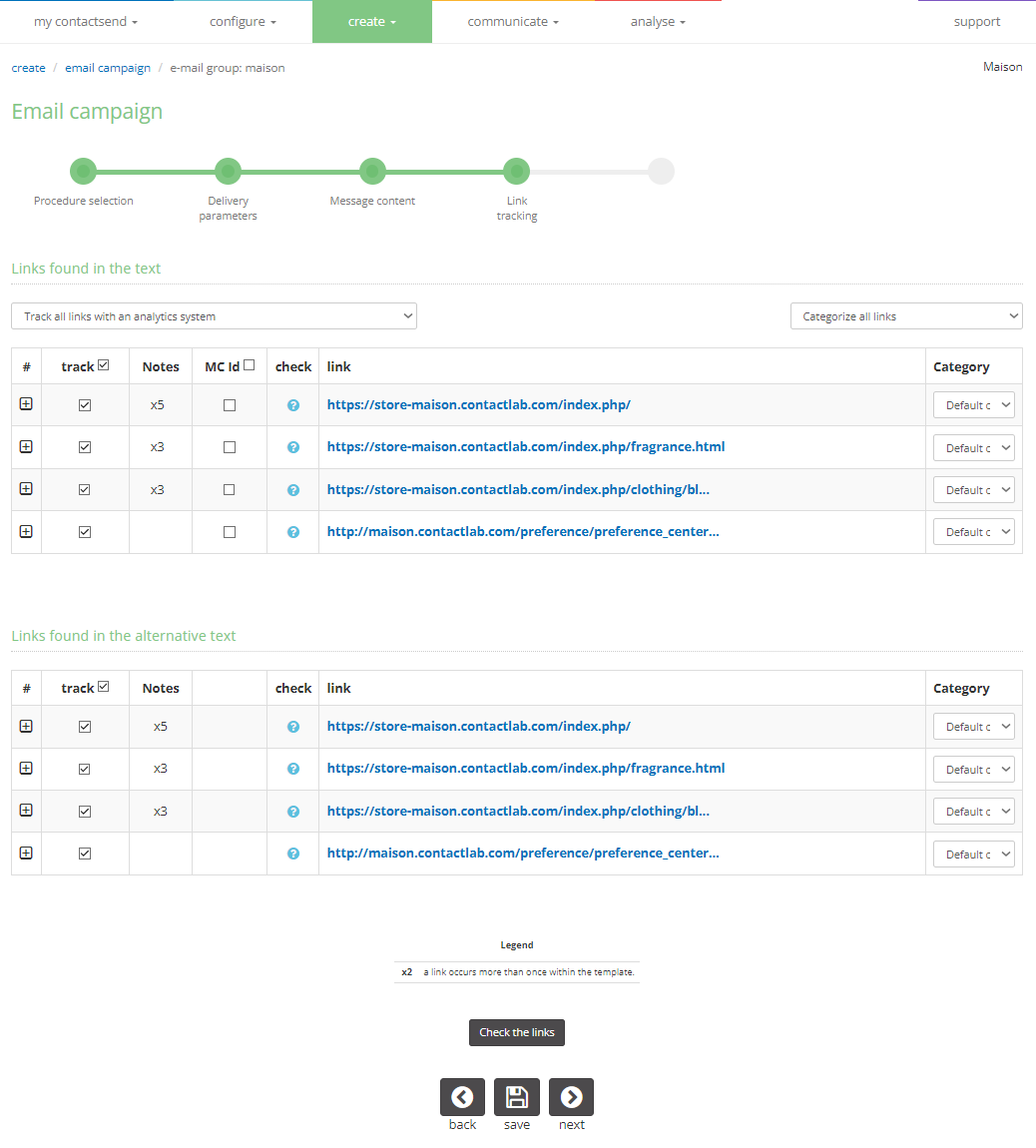 New campaign: link tracking