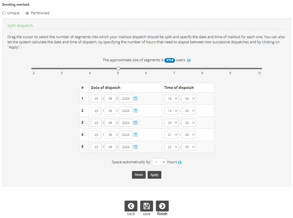 Sending method: Partitioned