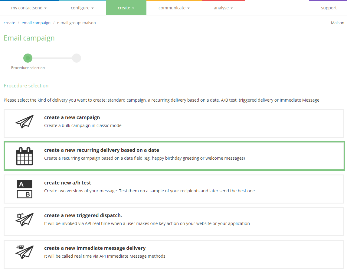 Create new recurring delivery based on a date