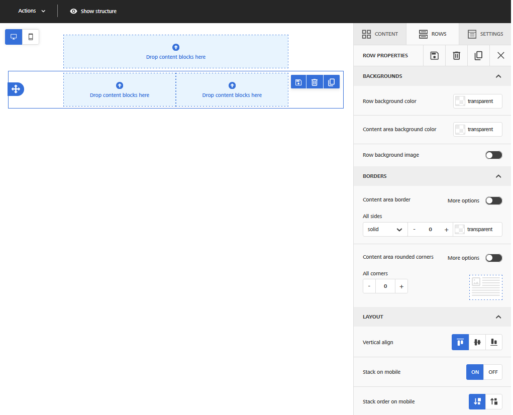 Email Designer: Row Properties