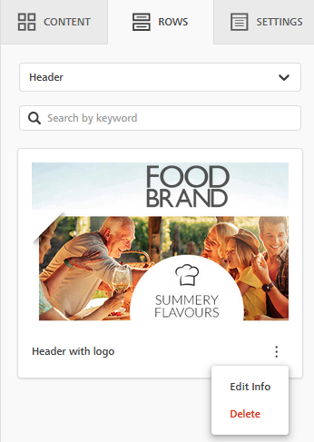 Email Designer: how to edit or delete a saved row