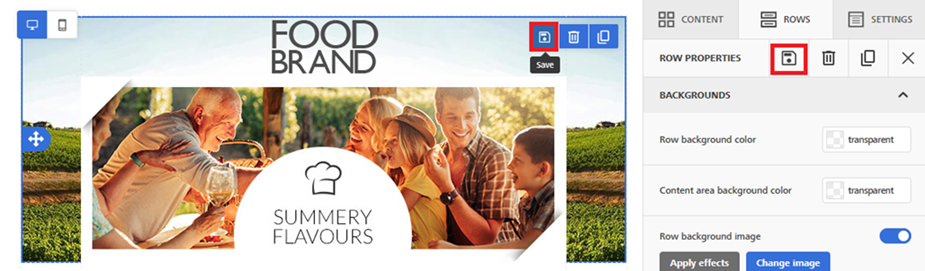 Email Designer: how to save a row
