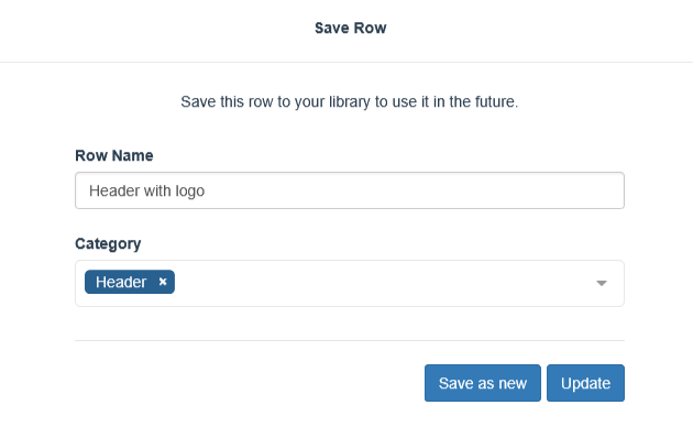 Email Designer: save as new or update a saved row
