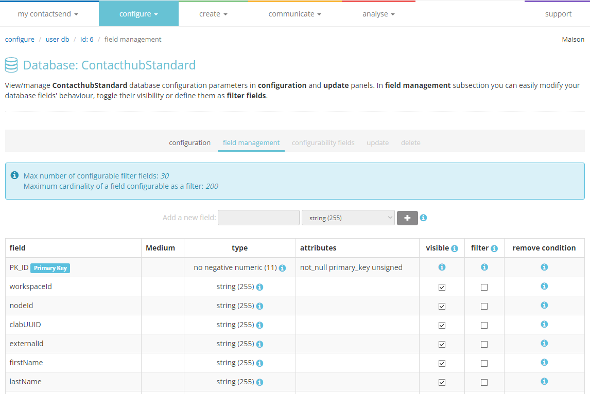 User db fields in Send