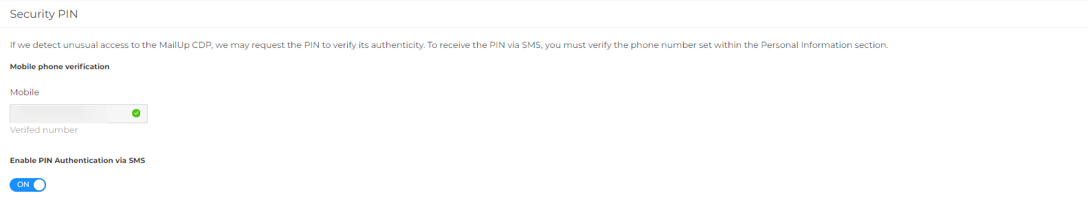 Enable PIN via SMS