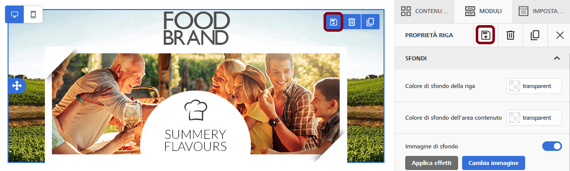 Email Designer: how to save a row