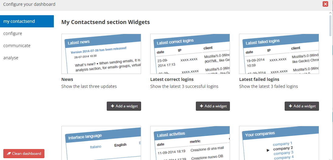 dashboard configuration