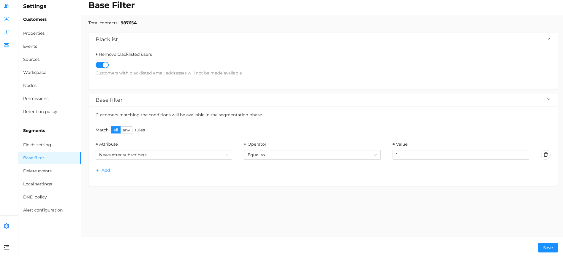 Example basic filter conditions