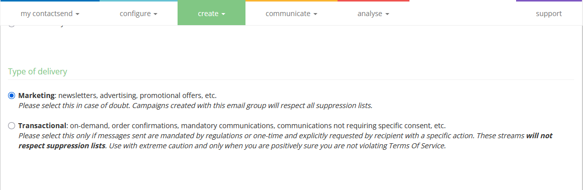 Email delivery parameters