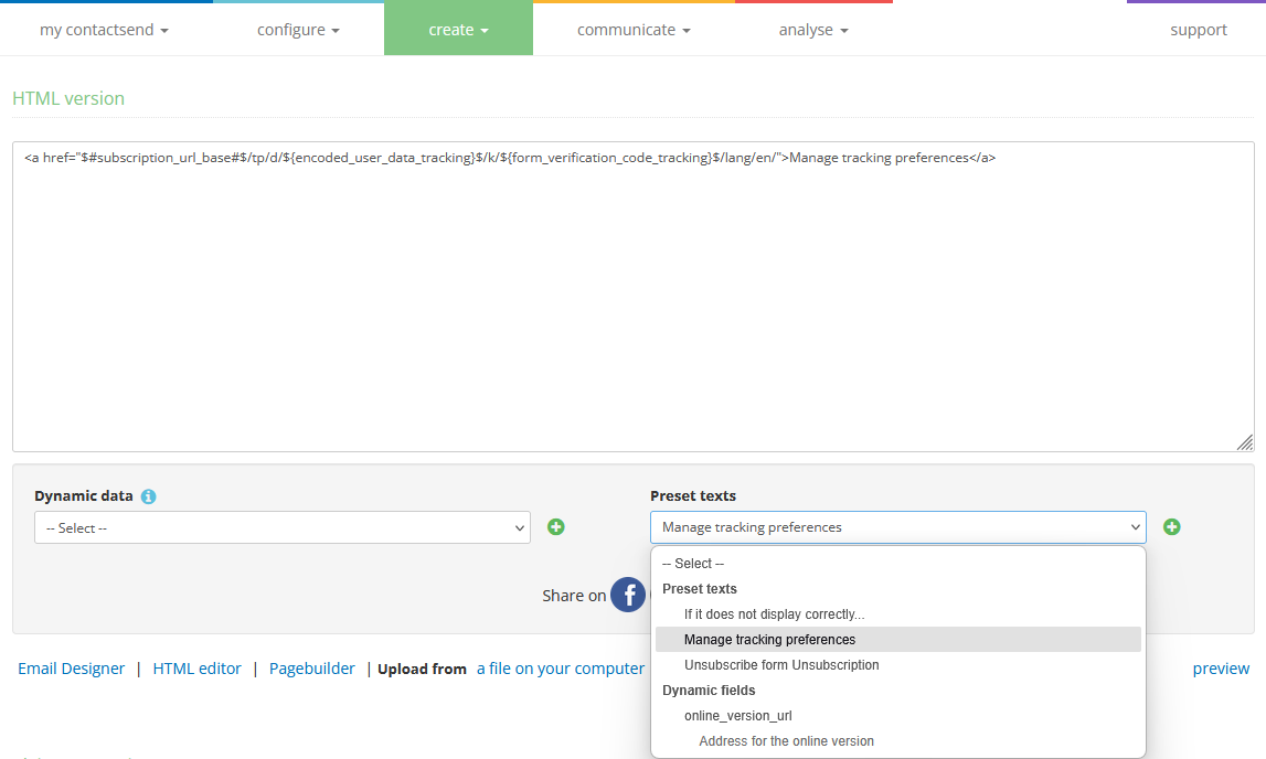 Predefined text for managing tracking preferences