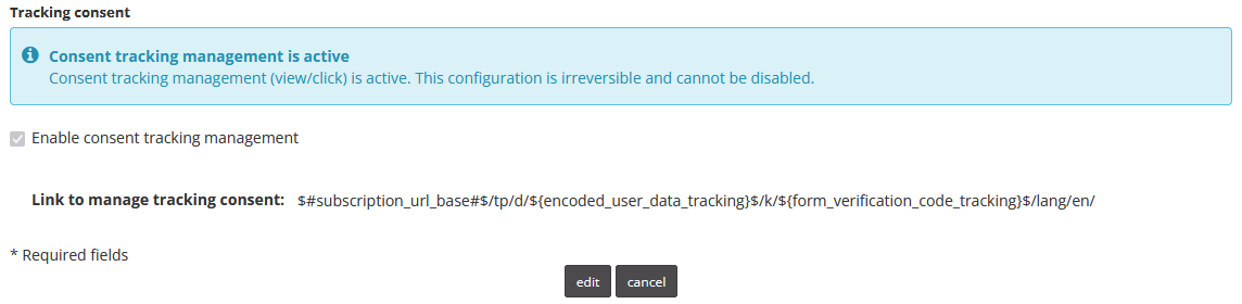 Link for managing tracking preferences