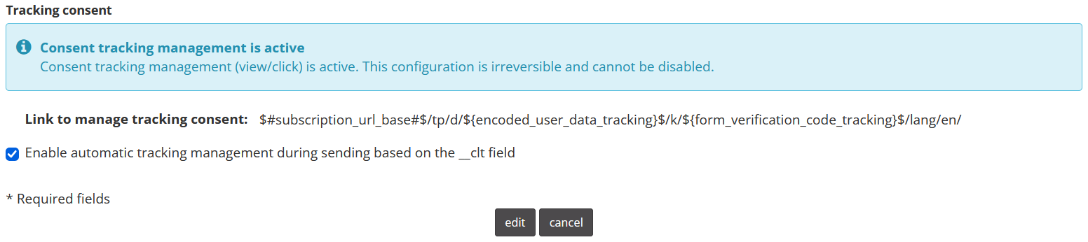 Link for managing tracking preferences