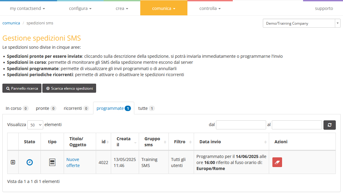 Spedizioni SMS programmate