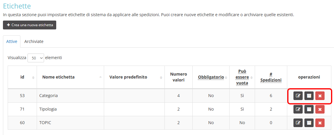 modifica etichette