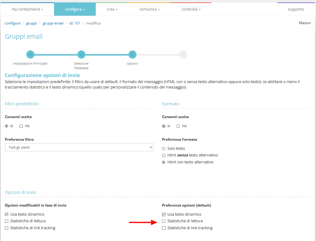 Come modificare i valori predefiniti di tracciamento nel gruppo email