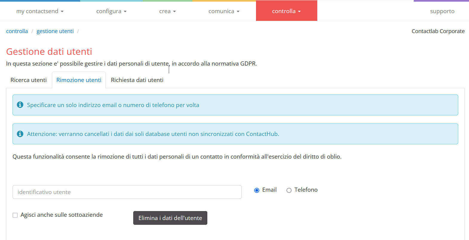 Rimozione dati utenti