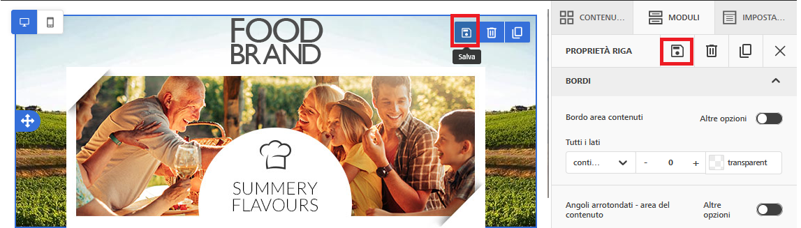 Email Designer: come salvare una riga