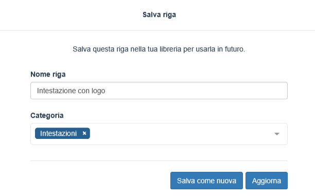 Email Designer: salvare come nuova o aggiornare una riga salvata