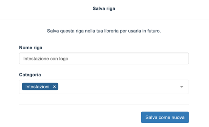 Email Designer: salvare una riga e assegnare un nome e una categoria