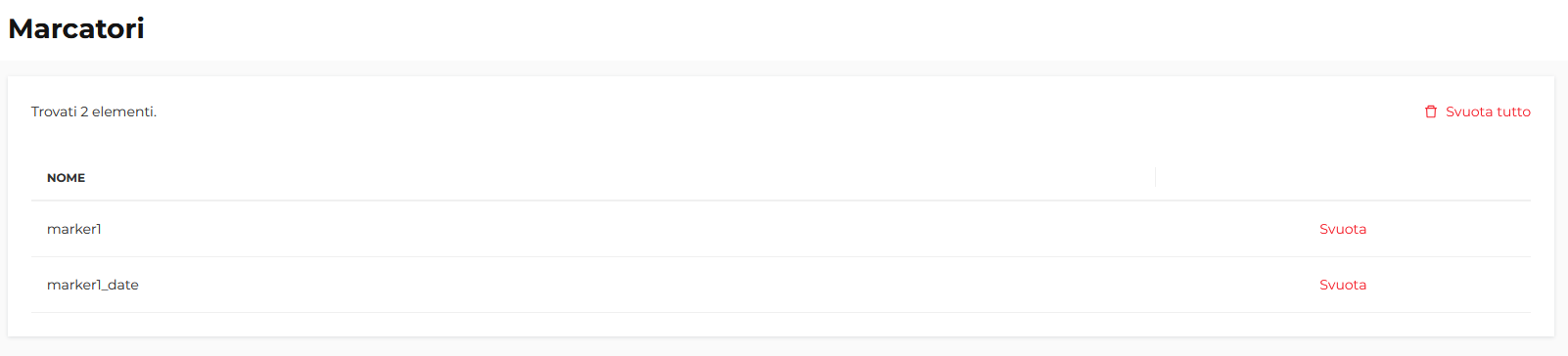 Svuota campi marcatura contatti