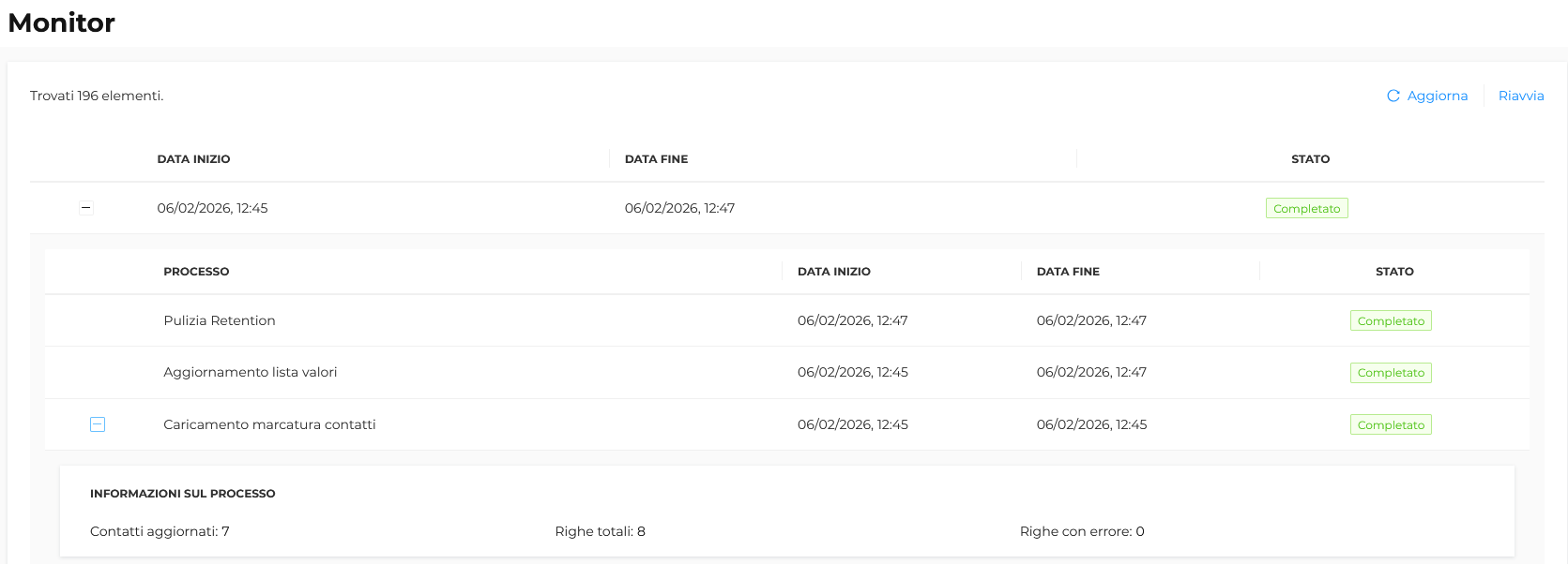 Caricamento marcatura contatti