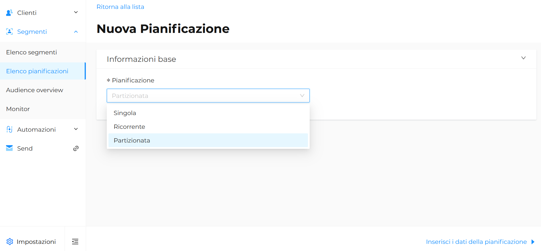 Nuova pianificazione
