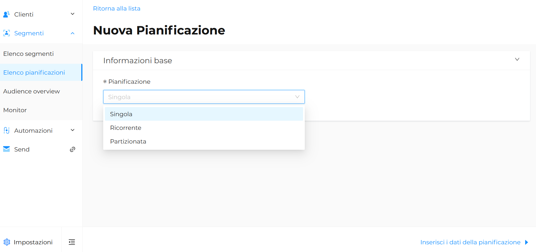 Nuova pianificazione