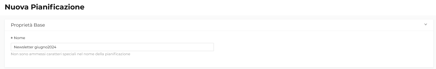 Nuova pianificazione - Nome