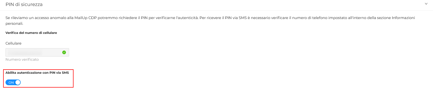 Abilita PIN via SMS