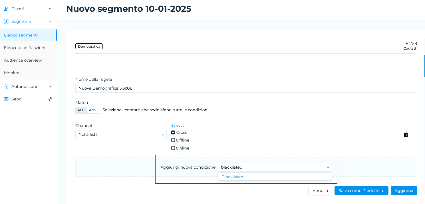 Regola demografica blacklisted